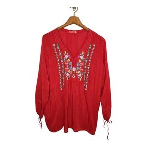 Johnny Was Red Embroidered Longsleeve Tunic Size 1X